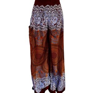 Bohemian Patterned Wide Leg Pants Brown